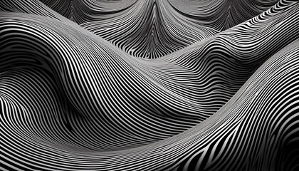 dynamic op art motion enigmatic black and white wave pattern creating a hypnotic infinite surface
