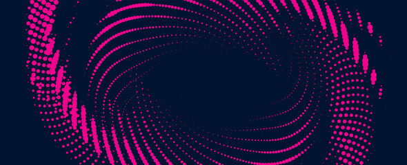 Flowing dot particles wave curve pattern pink and black gradient light isolated on black background in concept of AI technology, science, music.