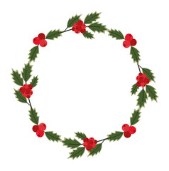 Christmas Wreath with Holly Leaves and Red Berries Circular Vector Frame for Holiday Cards and Seasonal Decoration.