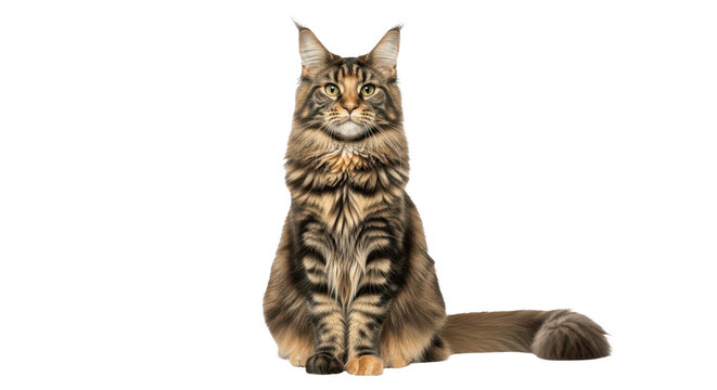 Majestic Long-Haired Tabby Cat on isolated on transparent png background