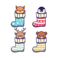 Simple cute animals in Christmas stockings