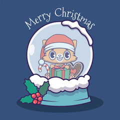 Christmas snowglobe with cute cat and presents inside