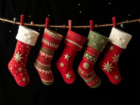 christmas socks hanging on a clothesline