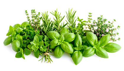 Verschiedene Kräuter isoliert vor weissem Hintergrund