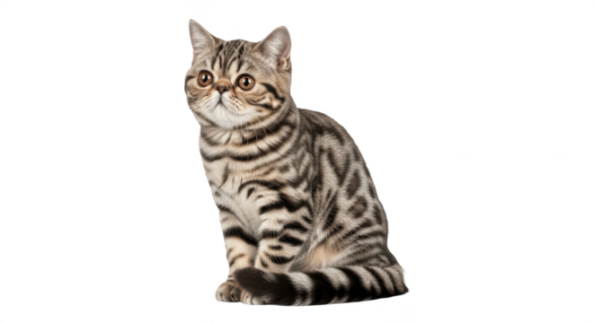 Classic Tabby British Shorthair Cat Sitting – Isolated on Transparent PNG Background