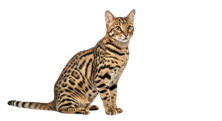 Beautiful Spotted Bengal Cat Sitting &ndash; Isolated on Transparent PNG Background