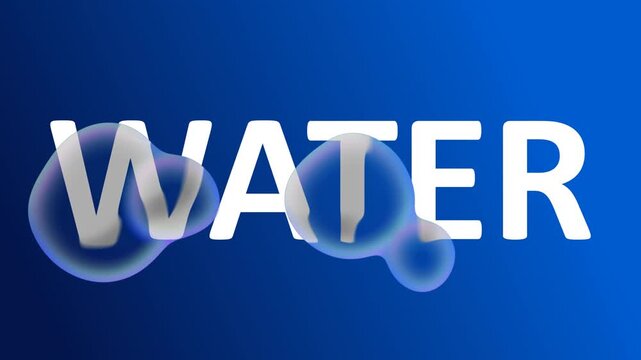 Animated Water Text with Amorphous Bubbles and Refraction Effect on Gradient Blue Background for Relaxing