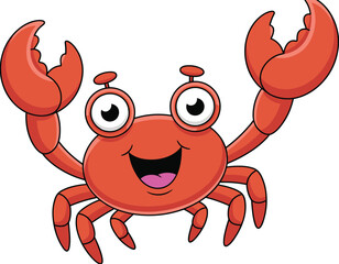 Cute smiling cartoon crab character with big claws, expressive eyes, friendly pose, cheerful expression, fun marine mascot design suitable for children’s illustrations and educational graphics.