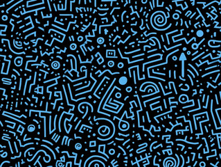 Abstract blue labyrinthine pattern on a black background, resembling stylized tubing or circuitry. It creates an intricate, seamless, and hypnotic visual texture.