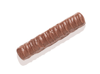 Pieces of chocolate bar with caramel on white background with clipping path