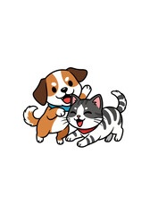 Cute Cartoon Dog and Cat Illustration
