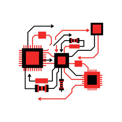 Electronic Circuit Diagram with Microchip Flow Arrows