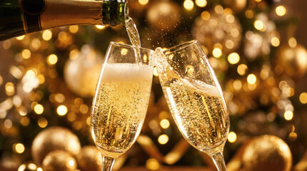 Luxury Champagne Toast with Golden Bokeh