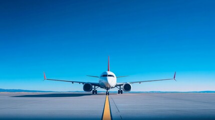 Naklejka premium Front view of an airplane piloting on a landing strip generative ai