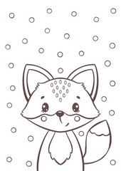 Cute cartoon fox illustration, hand-drawn woodland animal for kids. Sweet kawaii character, simple line art illustration for kids. Cute kids Clipart perfect for children’s books, coloring pages