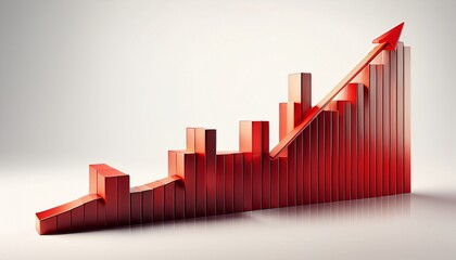 3d bar chart with a red line graph showing upward trend isolated on white background