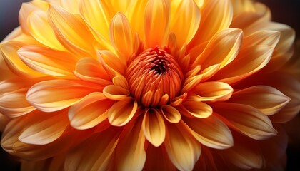 close up of a vibrant yellow and orange flower with soft layered petals radiating from the center creating a glowing and delicate appearance