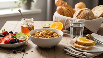 Fresh Healthy Breakfast on a Wooden Table