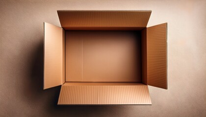 empty cardboard box top view for packaging shipping moving and storage brown corrugated container with open flaps ready for delivery and logistics concepts