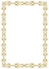 Vintage gold frame with original ornament. A4 size. Version 8. Stylization of primitive printing. Vector illustration