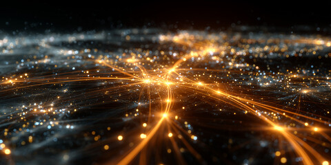 Obraz premium global business network illustrated as orbital paths floating resource nodes and radiant lines of interconnected activity