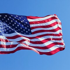 Obraz premium American flag waving against a blue sky generative ai