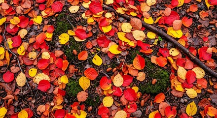 Autumn leaves background vibrant red and yellow foliage covering the ground a seasonal nature scene