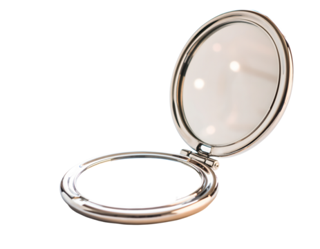 Polished Metal Pocket Mirror, Isolated for Cosmetic, Fashion, and Personal Accessory Design Projects