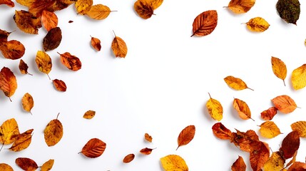Create stunning autumn designs with vibrant leaves on white backdrop