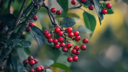 Fototapeta premium bunch of berries on a background with sunset light generative ai
