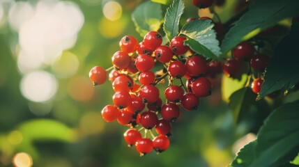 bunch of berries on a background with sunset light generative ai