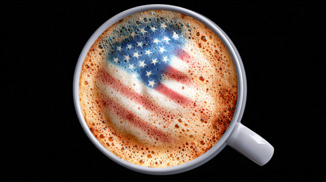 Creative coffee art featuring the American flag in the foam