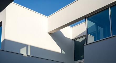 Modern Architectural Detail with White Walls and Blue Sky.