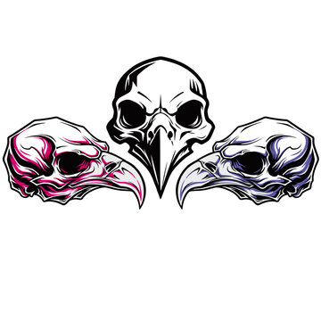 Black and White magenta purple Eagle Skull Vector Illustration in Graphic Style.ai