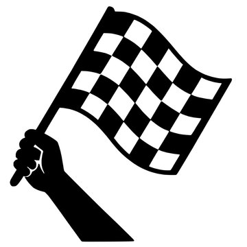 Racing victory hand waving checkered flag, signaling success in competitive motorsports