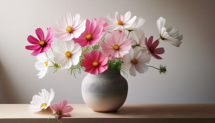 pink and white cosmos in vase