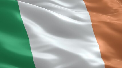 Ireland's vibrant flag gracefully waving, symbolizing national pride and cultural heritage, perfect for travel promotions or patriotic celebrations