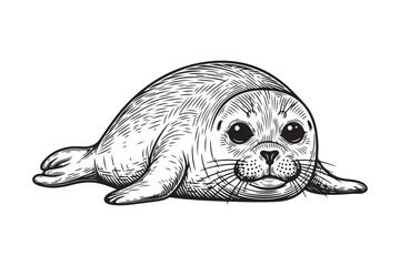 Adorable baby seal illustration with large dark eyes