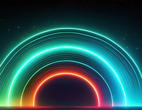 softly glowing arc of cyan and green with a hint of red against a dark speckled surface
