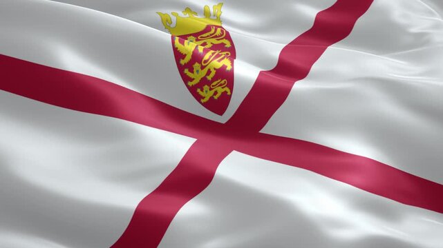 Dynamic animation of the Jersey flag waving proudly, a symbol of national pride and cultural identity in motion, ideal for travel and educational content