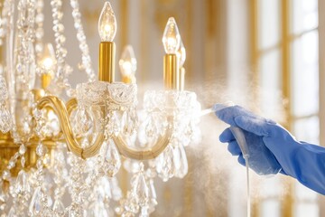 Hand Cleaning Luxurious Crystal Chandelier