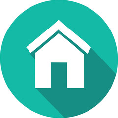 Obraz premium White Simple House Icon With Long Shadow On Teal Circle Background Minimalist Graphic Design Object