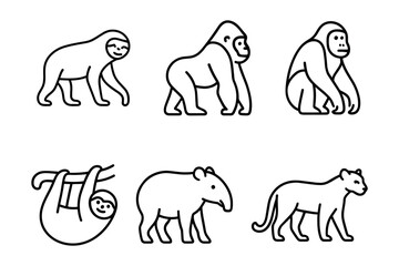 Fototapeta premium Vector Illustration of Sloth, Gorilla, and Wild Animals