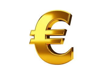 Obraz premium A gold-colored, three-dimensional Euro (€) currency symbol, isolated on a transparent background, with a thick and glossy surface. Financial concept.