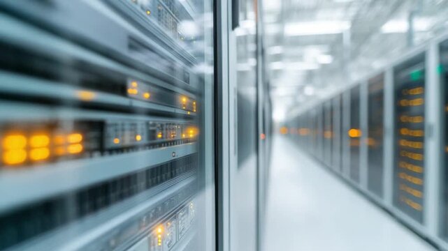 Data Center Technology: A glimpse into a modern data center, rows of servers and equipment hum, representing the digital backbone of our connected world.