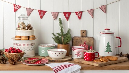 Christmas Themed Kitchen Counter with Holiday Decor, Candy Canes, and Festive Tableware