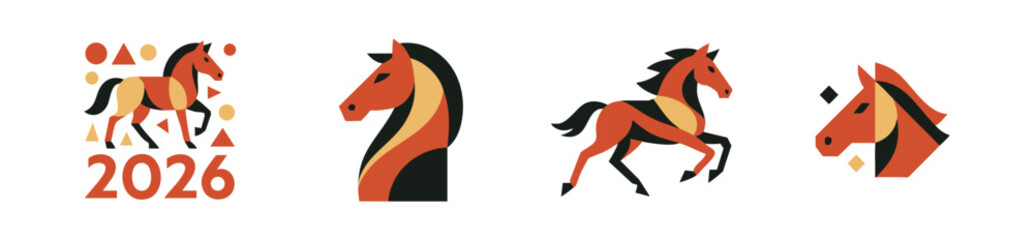 Flat Graphic Horse Silhouette Designs for 2026 Year with Geometric Shapes