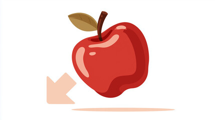 Red apple falling with leaf on white background - Concept of Newton Day  