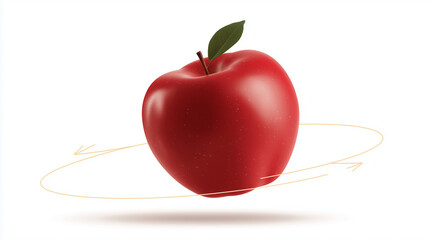 Red apple spinning with green leaf representing the concept of Newton Day  