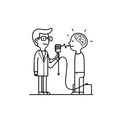 Doctor measuring brain activity or thoughts of a patient